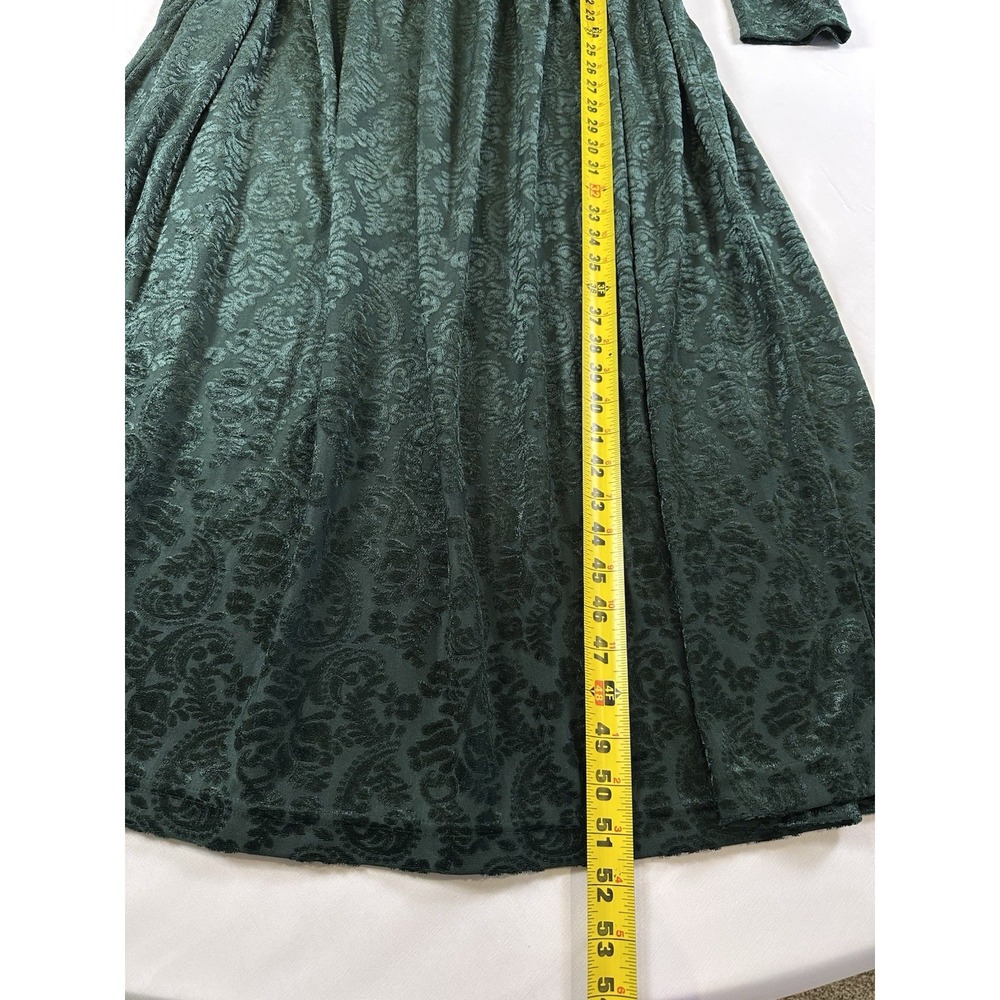 Vtg 90s Worthington Green Jacquard Dress Longsleeve Velvet Whimsigoth Fairy 22 - Picture 4 of 6